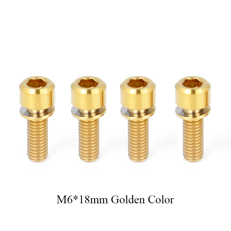 4pcs 18mm Golden Горный Дорожный велосипед M6* 16/18/20 Титан сплав фиксированный Шестерни дисковый тормоз выноса тормозной болты суппорта шурупы с шайбой - Цвет: 4pcs 18mm Golden