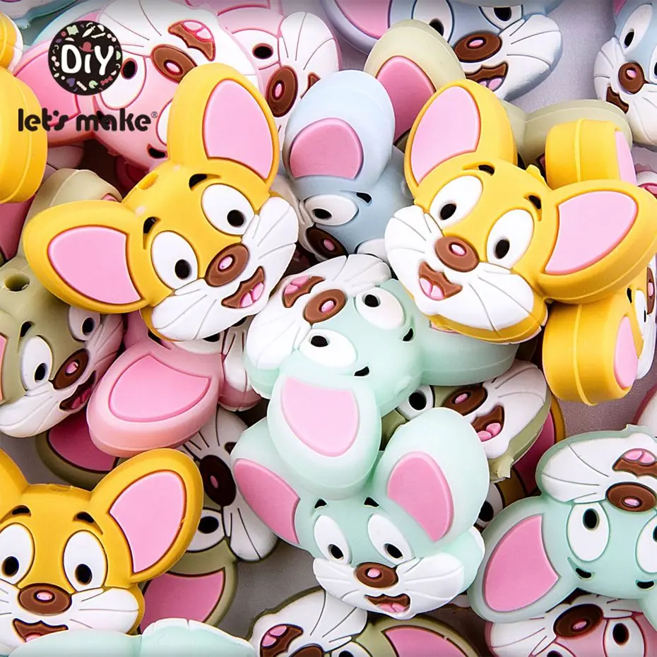 

Let'S Make 10Pc Baby Silicone Teether Cartoon Mouse Beads Bpa Free Bead Pacifier Chain Necklace Diy Accessories Baby Teether