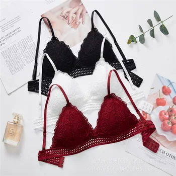 

New French triangle cup without steel ring underwear tube top sexy lace deep V thin section wrapped chest female