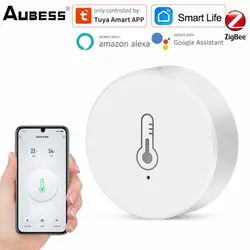 Aubess Smart Tuya Temperature And Humidity Sensor Indoor Hygrometer Thermometer With LCD Display Support Alexa Google Assistant