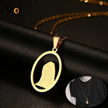 

Vnox Classic Virgin Mary Necklaces for Men Gold Color Stainless Steel Prayer Pendant Christian Gifts Jewelry