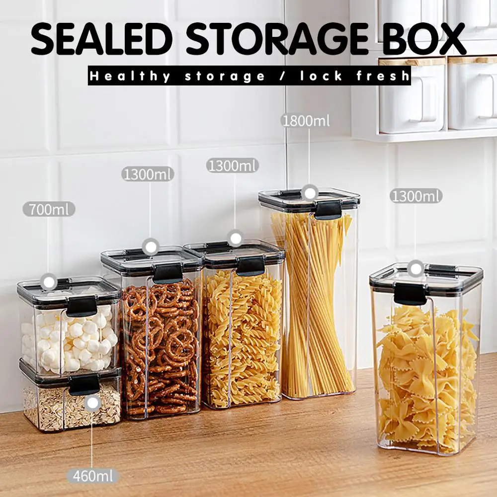 Kitchen Moisture-Proof Sealed Tank Square Plastic Transparent Grain Fresh-Keeping Food storage tank w@163.com | Дом и сад