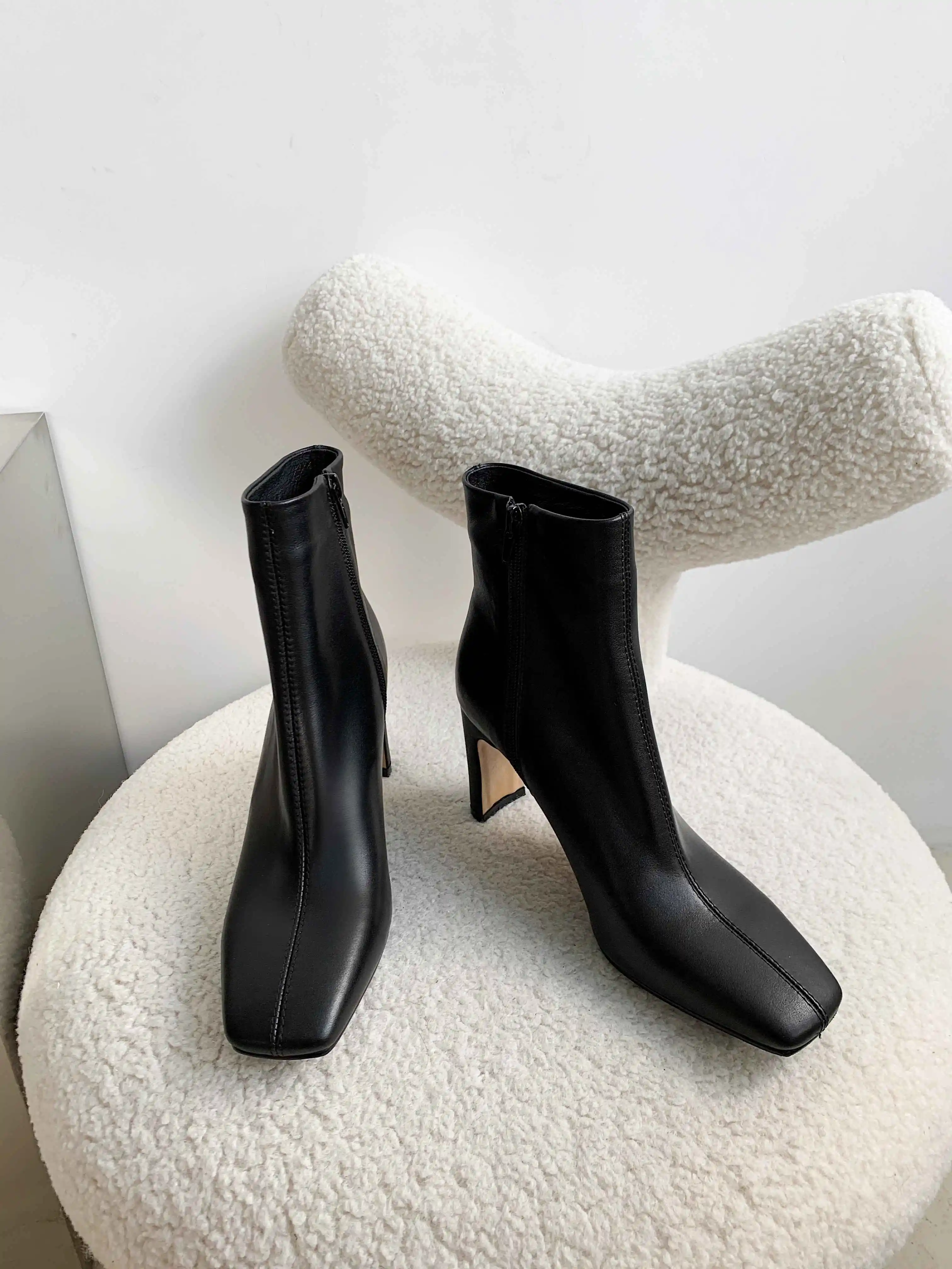 Krazing pot Chelsea boots real leather stone pattern high street fashion square toe thick high heel zip gorgeous ankle boots L61