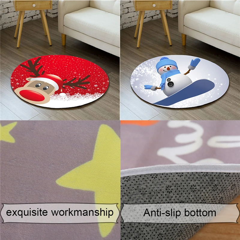 Christmas-Children-Suprise-Play-Mat-Round-Flannel-Bathmat-Area-Rug-Deer-Snowman-Santa-ClausChair-Mat-Carpet