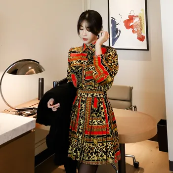 

Autumn New Vintage Print Two Piece Skirt Set Women Long Sleeve Printed Shirt + High Waist Pleated Skirt Suits Women's Casual Set