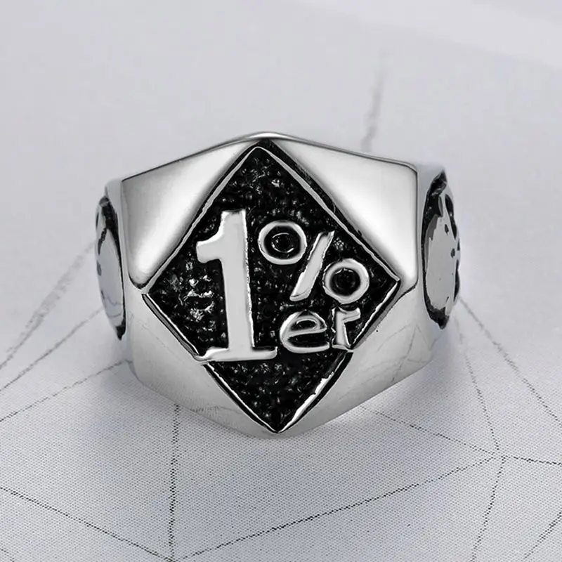 Punk Cool 316L Stainless Steel Silver Color Black Biker 1% er Skull Ring Men's Motorcycle Biker Band Party Rings 6