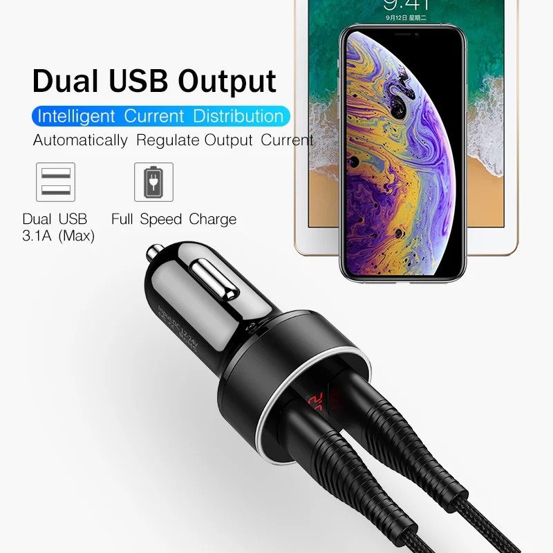 Автомобильное зарядное устройство Mini Dual USB со светодиодным дисплеем