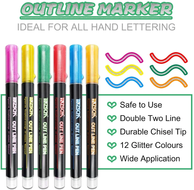 Colors Double Line Outline Pen  Double Line Outline Markers - 8/12 Colors  Double - Aliexpress