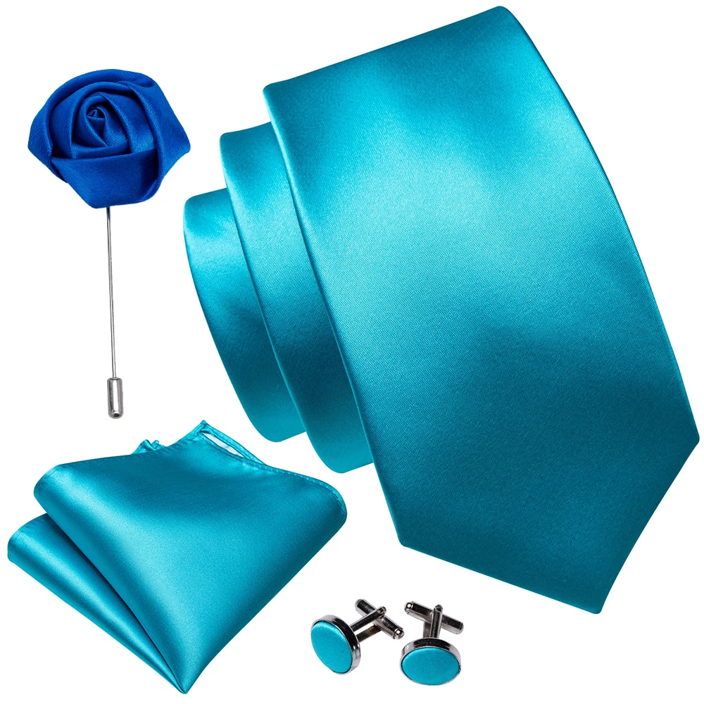 

Mens Wedding Tie Blue Paisley Solid Silk Neck Ties For Men Gravat Handkerchief Cufflink Brooch Set Barry.Wang Designer FA-5255