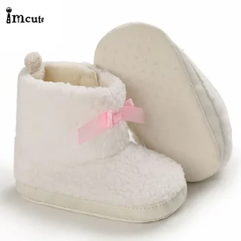 

Imcute 2020 Newborn Baby Kid Girl Booties Soft Sole Snow Boots Winter Warm Bow Fluff Fur Crib First Walkers Shoes 0-18M