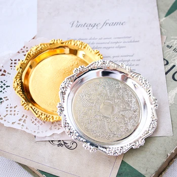 

Candle decoration bottom tray ornaments metal European style gold and silver small tray home decoration products