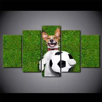 

5 Panel Canvas Art Dog Playing Football Wall Pictures Poster Picture Modular Canvas Painting