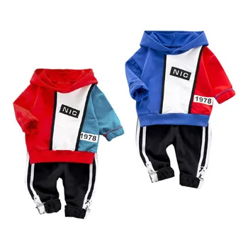 

Baby Boys Casual Long Sleeve 2Pcs/Set Autumn Children Mixed Color Letters Hoodie Sweatshirt Tops+Pants Trouser Costume Set