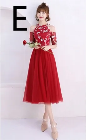 E Vestidos elegantes/Элегантное короткое платье для выпускного вечера темно-красного цвета с высоким вырезом, вечерние платья, Новое поступление года, W4313 - Цвет: E
