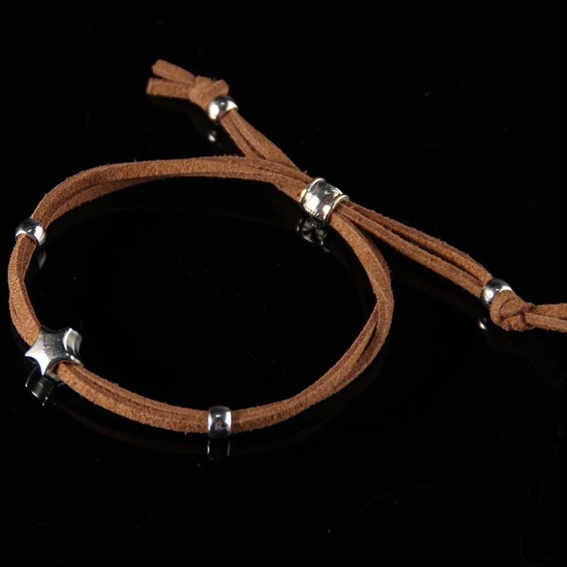 Винтажный коричневый бархатный Канатный браслет с подвесками для мужчин ручной работы простой серебряный звездный браслет ювелирный подарок