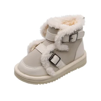 

COZULMA Winter Warm Children Shoes Suede Leather Boys Girls Snow Boots Fashion Buckle Soft Comfortable Non-Slip Plush Kids Boots