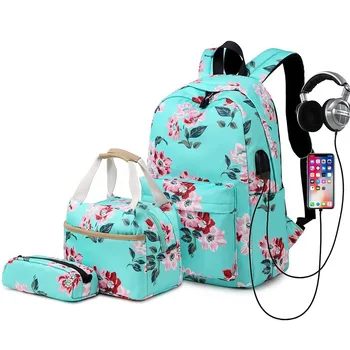 

Waterproof Nylon School Backpack for Teen Girls School Bags Lightweight Kids Girls School Book Bags College Laptop Backpacks Set