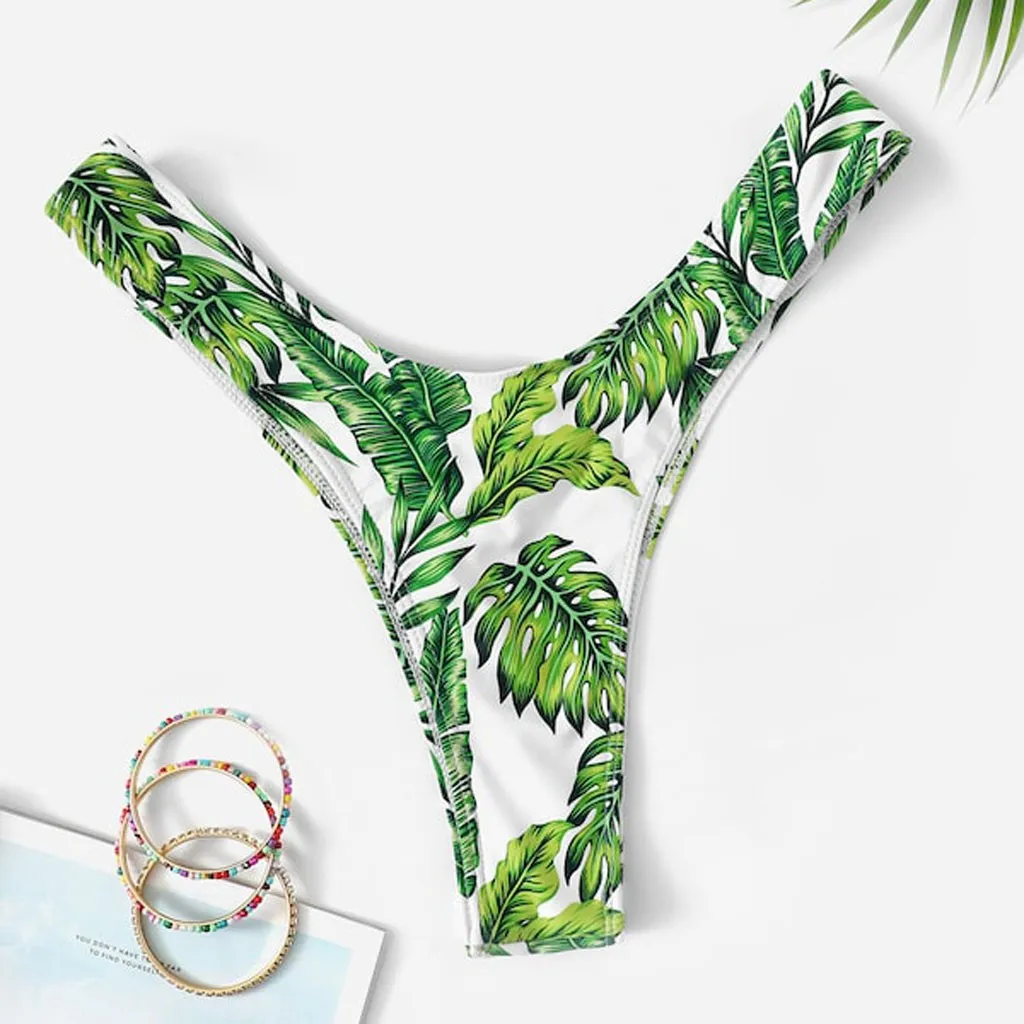 Army Green Swimwear Women Sexy Bikini Leaves Padded Swimwear Bathing Beachwear Swimming Shorts Bottoms Swim Short Ladies - Цвет: Army Green