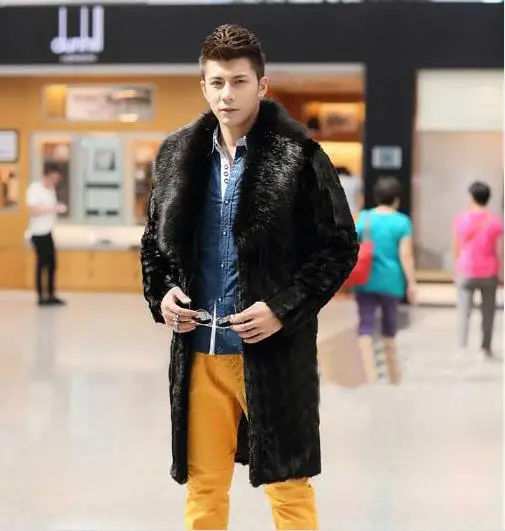 Парка зимняя мужская верхняя одежда из искусственного меха норки Jaqueta Masculina длинная куртка cuero hombre черный воротник из искусственного меха лисы D48