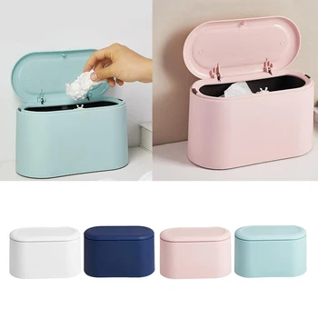 

Mini Desktop Cans Practical Waste Bins With Lid Household Clean Trash Desk Gift