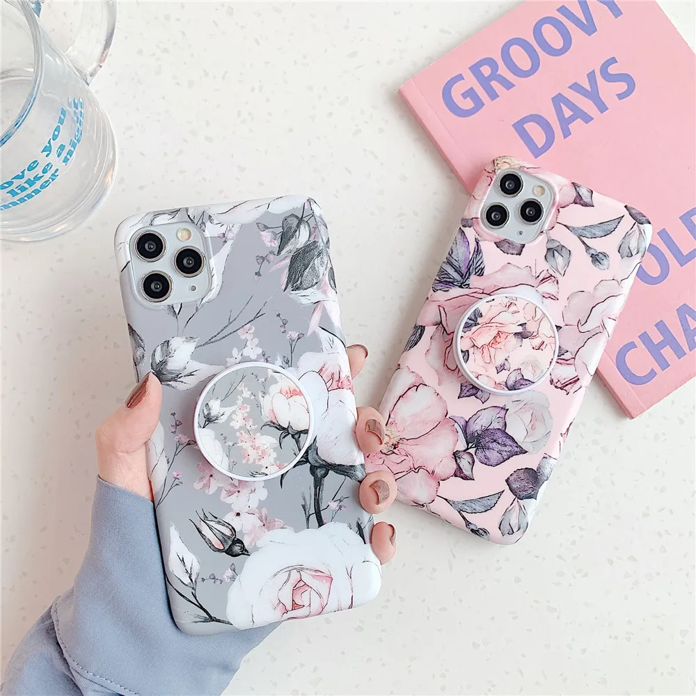 

Kickstand Beautiful Rose Flower Phone Case For iPhone 11 Pro Max 7 8 6 6s Plus X XS MAX XR Floral Matte Soft TPU Back Cover Capa