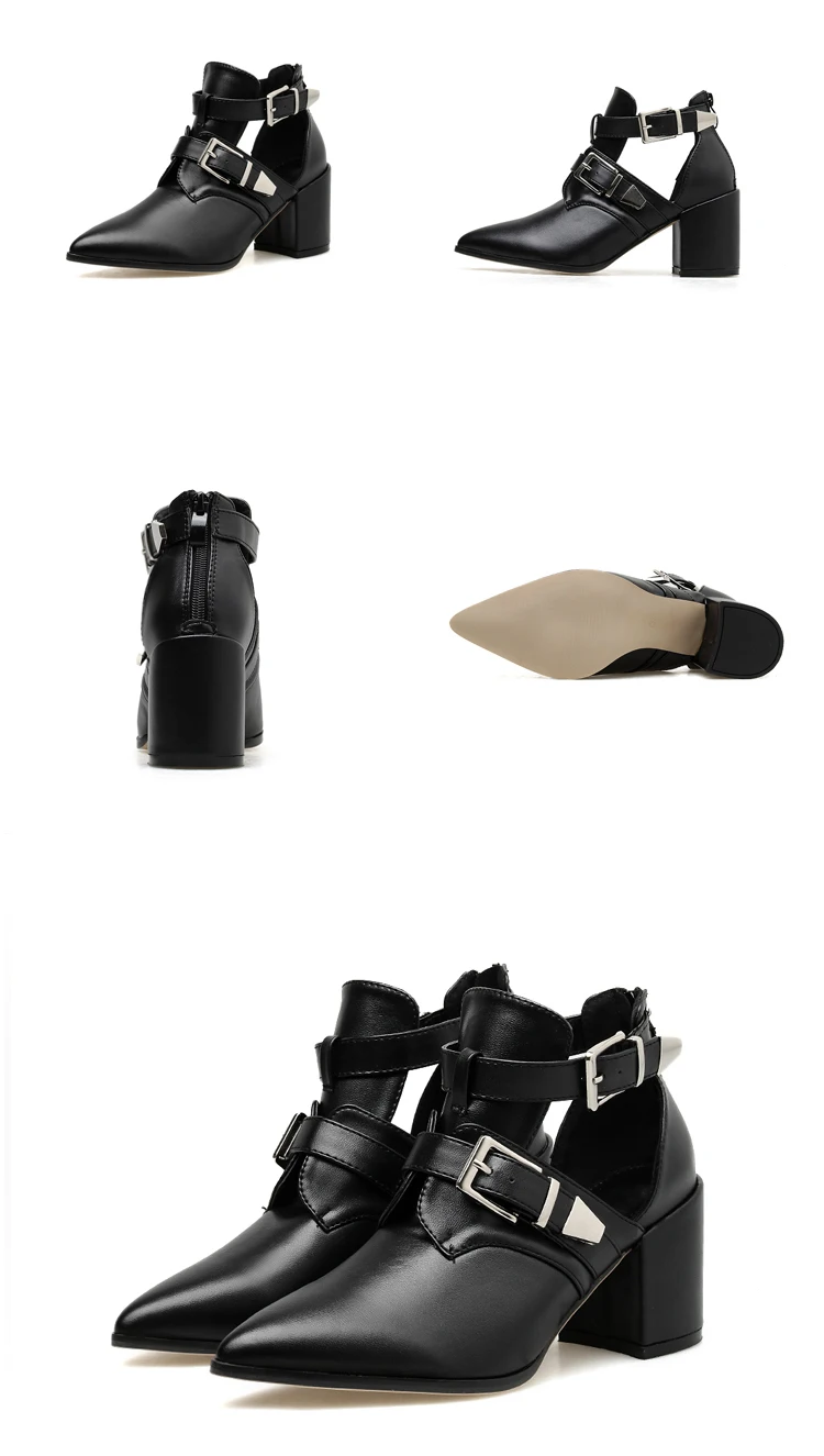 Eilyken/Новые Модные женские ботинки женские ботильоны на низком квадратном каблуке 7,5 см с боковой молнией и ремешком с пряжкой Осенняя обувь размеры 41, 42