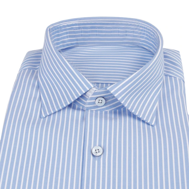 White and light blue striped pure cotton tailored shirt