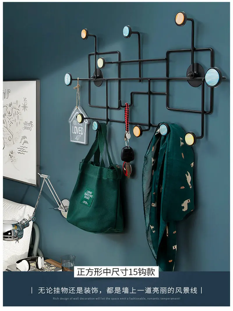 Geometric Iron Art Wall Decoration Coat Key Hanger Hook Black Steel Golden Tips for Bar Cafe Home Living Room wall decoration hook