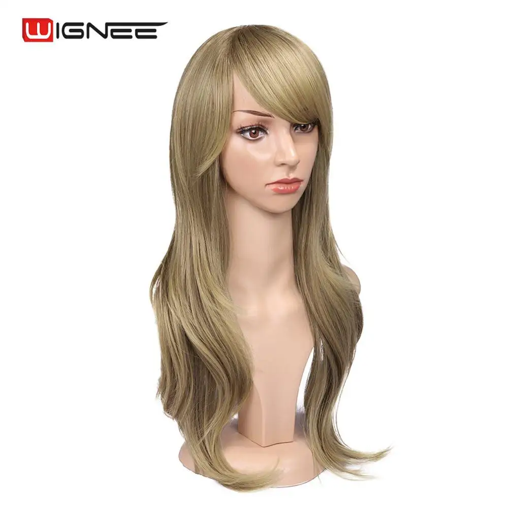 Wignee длинный волнистый синтетический парик из волос с челкой для женщин высокой плотности температуры ежедневно/вечерние Косплей