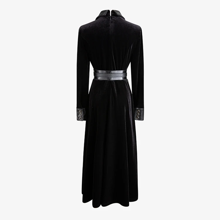 HIGH STREET Новая мода дизайнерское зимнее платье женское с длинным рукавом с кожаным воротником бархатное платье миди