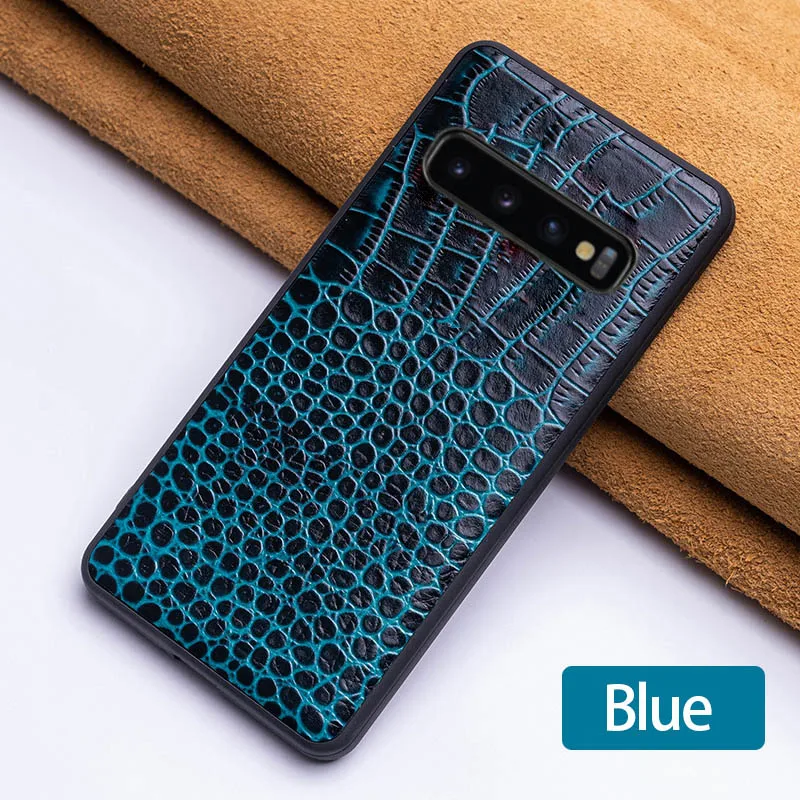 Blue Simple Натуральная кожа чехол для телефона для samsung Galaxy A50 A70 A30 S7 S8 S9 S10e Plus Note 10 9 8 Plus для A5 A7 A8 J5 J6 J7 чехол - Цвет: Blue Simple