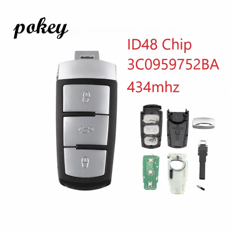 Для V W 434MHz 3 Bottoni без ключа Uncut visagione умный автомобиль Fob Chiave A Distanza con ID48 чип 3C0959752BA