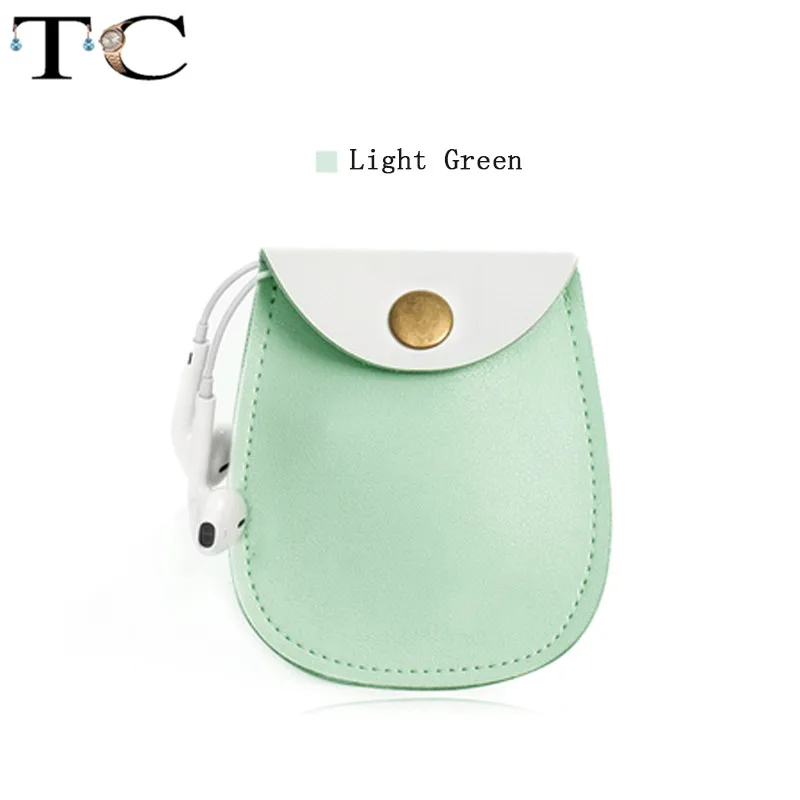 Light Green Сумка для хранения гарнитуры Портативный Женский кабель для передачи данных сортировочная сумка мини ретро кожаная сумка гарнитура кабель защитный чехол Коробка для хранения - Цвет: Light Green