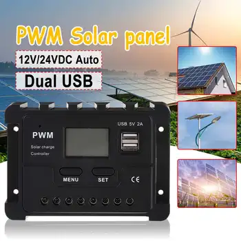 

10A/20A/30A PWM Controller Solar Charge Regulator 12V 24V Auto LCD Display Controller with Load Dual USB