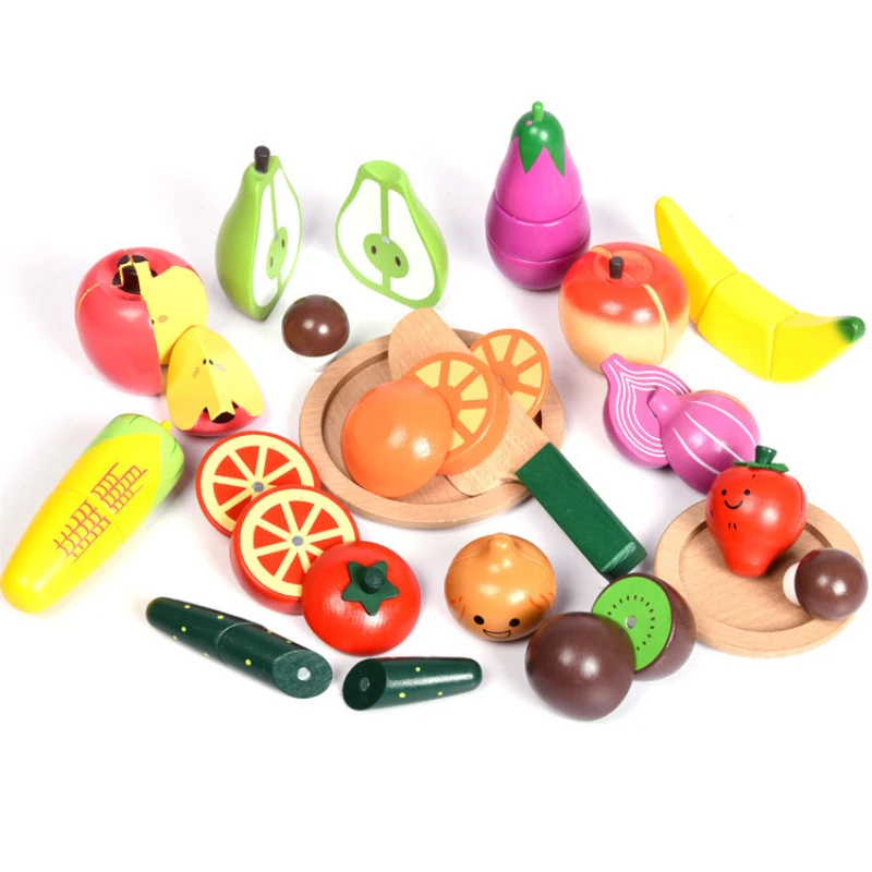 

Children's Magnetic Kitchen Vegetables And Fruits Carefully Watch The Toy Wooden Barrel Play Family Fun Games Pretend Toys