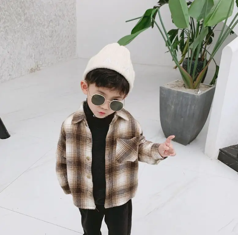 New Style Boys Plaid Thicken Shirt Autumn Winter Fashion Kids Top 1-6t PQ891