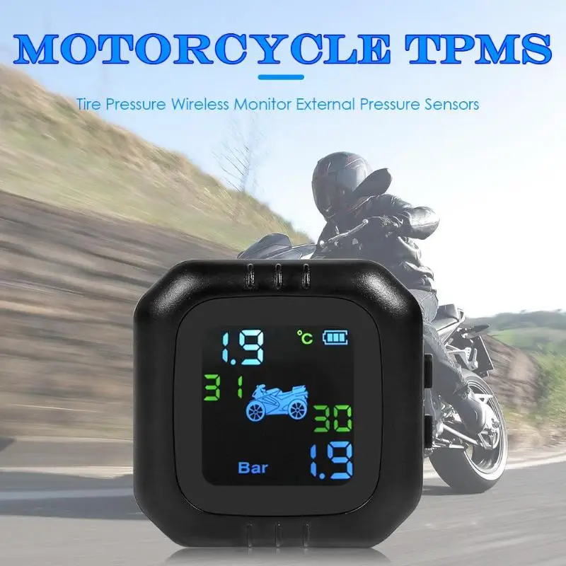 Беспроводной ЖК-дисплей система мониторинга давления в шинах мотоцикла TPMS 2 Внешний датчик монитор в реальном времени Аномальная сигнализация мото шина