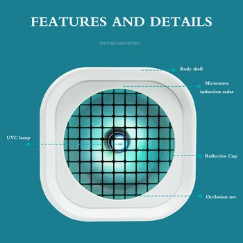 

Sterilization Lamp Microwave Induction Auto Shutdown UVC Ultraviolet Germicidal Lamp For Bedroom Kitchen Toilet
