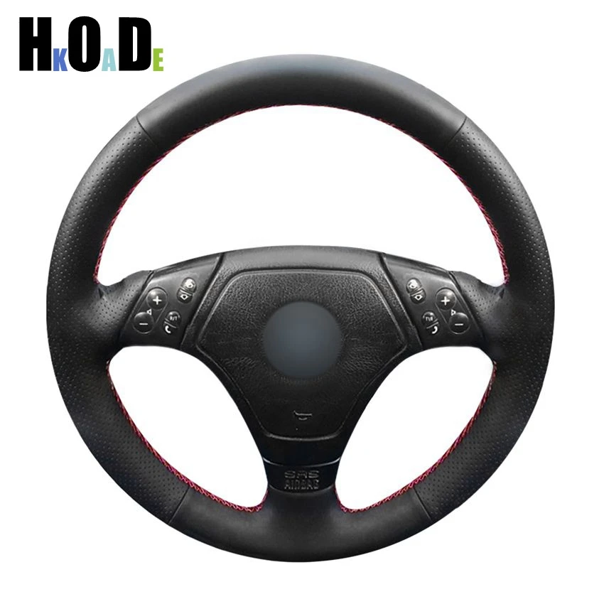 DIY Hand Stitched Steering Wheel Cover Black Artificial Leathers Car