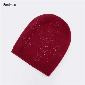 

DeePom Knitted Cap Wool Hats For Women Ladies Winter Hat Female Double Layer Warm Beanie Skullies Beanies Girls Bonnet New