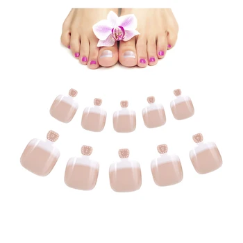 

24Pcs/set Full Cover Fake Toe Nail Tips Nail Stickers Foot False Toenail Tips Set French Tips Patches DIY Manicure Decoration