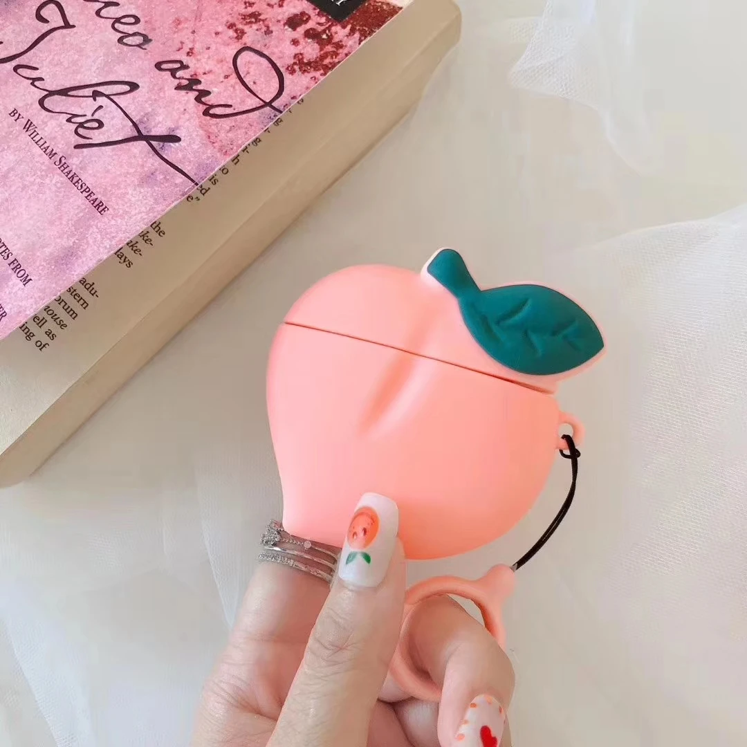 Милый 3D фруктовый Bluetooth чехол для наушников для AirPods чехол мультяшный авокадо силиконовый чехол для наушников для Apple AirPods Earburd чехол - Цвет: peach