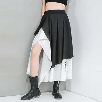 

2020 Summer Elastic Waist Split Skirts Irregular Fashion Female Color Patchwork Clothes Streetstyles