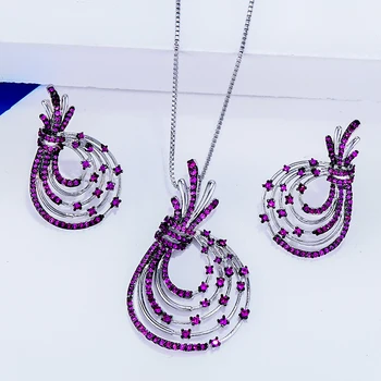 

Romantic Charms Luxury Necklace Round Earrings Jewelry Sets For Women Luxury CZ Party Bridal Weddings Engagement Jewelry Sets