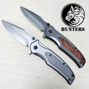 

Tactical survival knife mahogany handle folding knife high hardness 440C blade steel plate