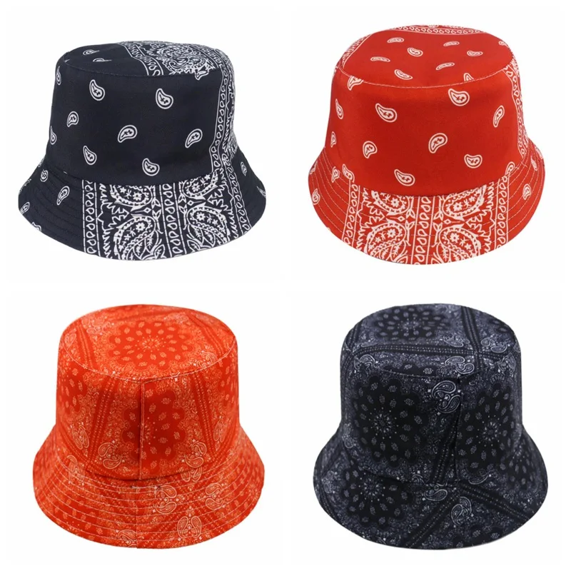 

2020 New Hip Hop Black Red Color Paisley Fishing Caps Bucket Hats Bonnie Mens Bob Gorras Casquette Outdoor
