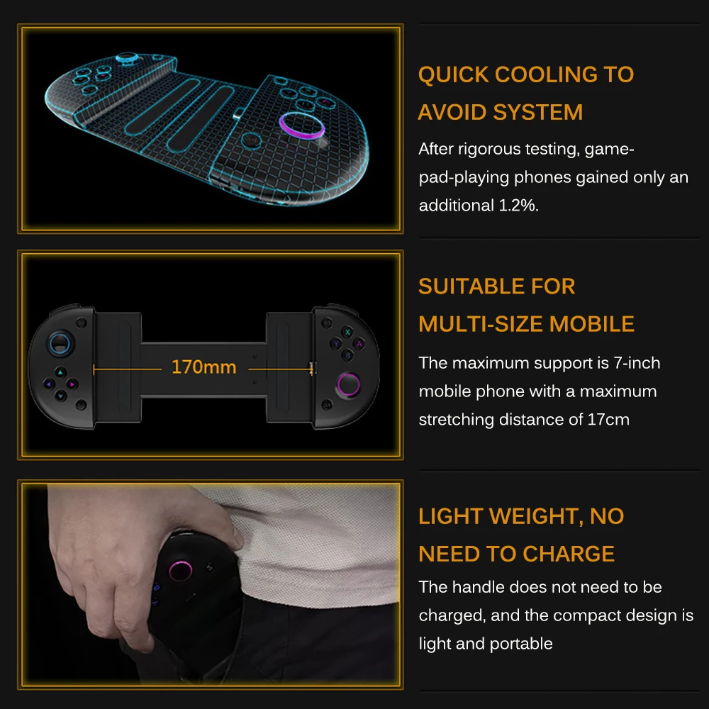MINI Game Controller with Type C fast charging +Telescope phone holder Portable game handle joystick Sensitive buttons design_voghion.com