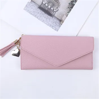 

Women Wallets Zipper Buckle Pendant Tassel Coin Faux Leather Litchi Purse Card Package Holders Phone Lady PU Clutch