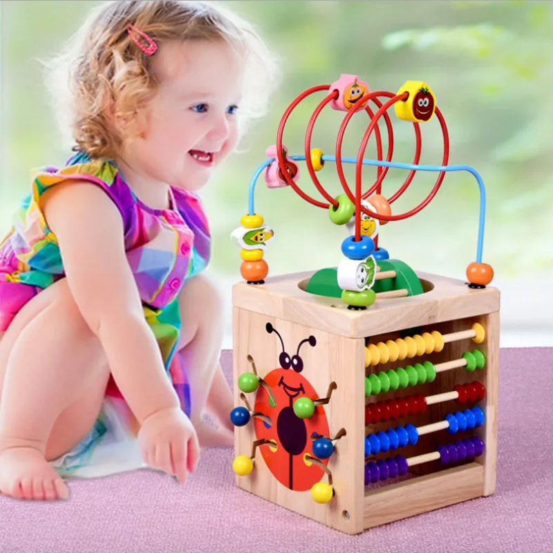 

Wooden Multi-functional Clock Bead-stringing Toy Four Sides Treasure Chest Children'S Educational Early Childhood ENLIGHTEN Toy