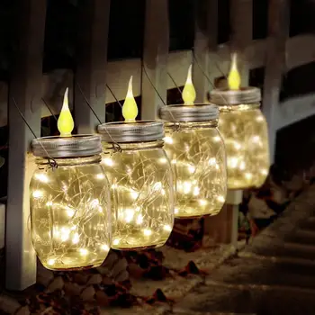 

OSALADI 4PCS Solar Jar Light Glass Jar Lid Candle Light with String Light Decorative Light for Party Home Christmas (Warm White)